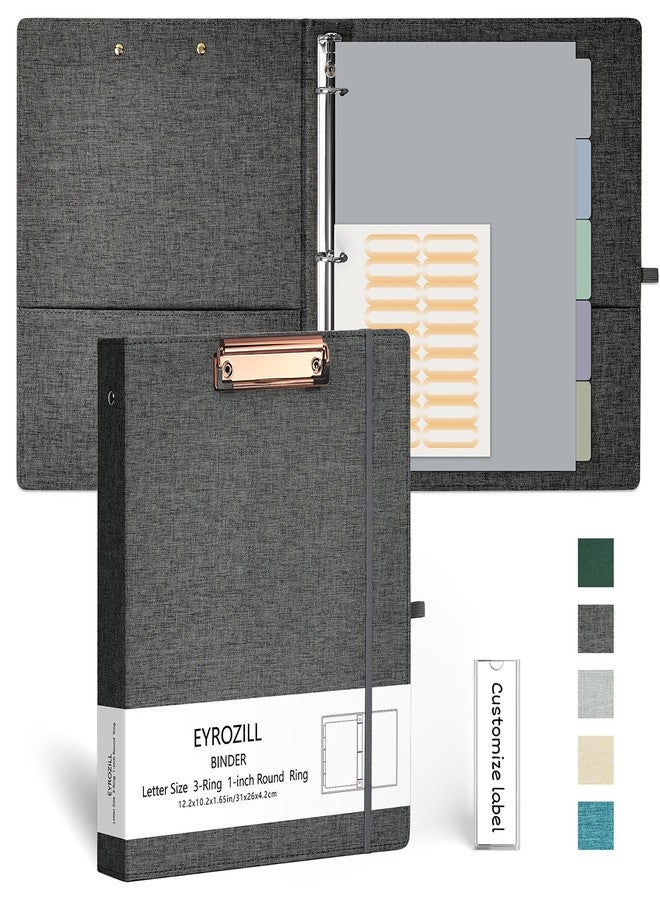 EYROZILL 3 Ring Binder, 1 Inch Linen Binder Organizer for Letter Size (8.5" x 11") with 5 Tab Dividers, File Folder Labels and Low Profile Clipboards, School and Office Supplies- Darkgrey - Image 1