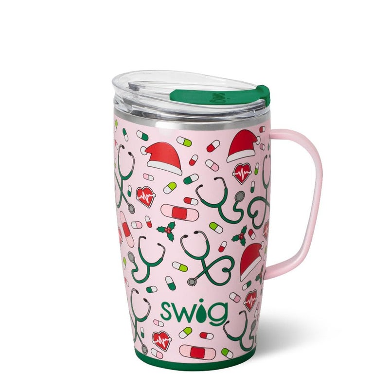 Swig Life 18oz Travel Mug Insulated Tumbler with Handle and Lid Travel Coffee Mug Cup Holder Friendly Stainless Steel 18 oz Tumbler Reusable Insulated with Lid Santas Scrubs - Image 2