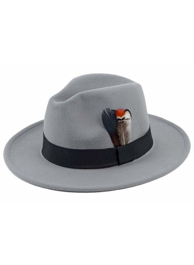 FADACHY Classic Fedora Hats for Men & Women Wide Brim Felt Hat Panama Dress Fedora Hat, A-grey, L-XL - Image 1