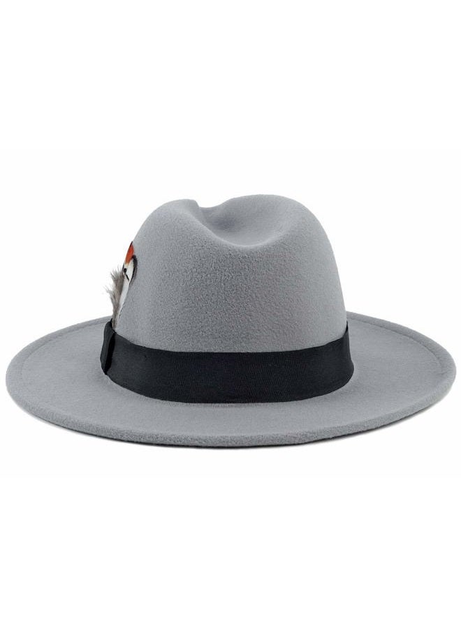 FADACHY Classic Fedora Hats for Men & Women Wide Brim Felt Hat Panama Dress Fedora Hat, A-grey, L-XL - Image 5