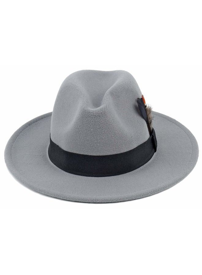 FADACHY Classic Fedora Hats for Men & Women Wide Brim Felt Hat Panama Dress Fedora Hat, A-grey, L-XL - Image 4