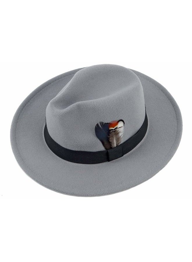 FADACHY Classic Fedora Hats for Men & Women Wide Brim Felt Hat Panama Dress Fedora Hat, A-grey, L-XL - Image 3