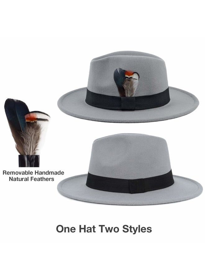 FADACHY Classic Fedora Hats for Men & Women Wide Brim Felt Hat Panama Dress Fedora Hat, A-grey, L-XL - Image 2