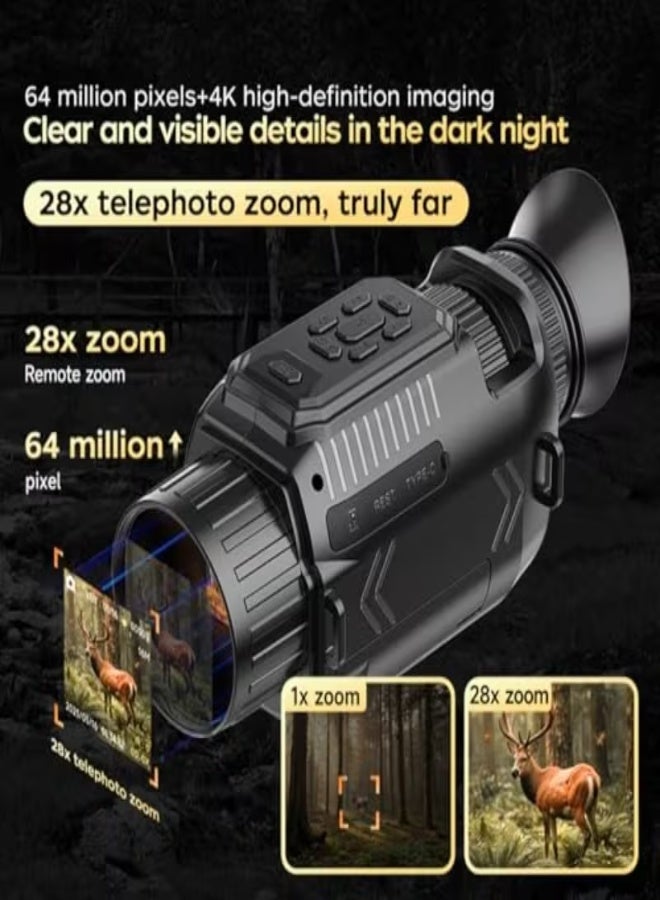 28X Digital Monocular Telescope with 64MP Photos, 4K Video & Night Viewing | Rechargeable Handheld Scope for Bird Watching, Camping, Hiking & Wildlife Observation - Image 4