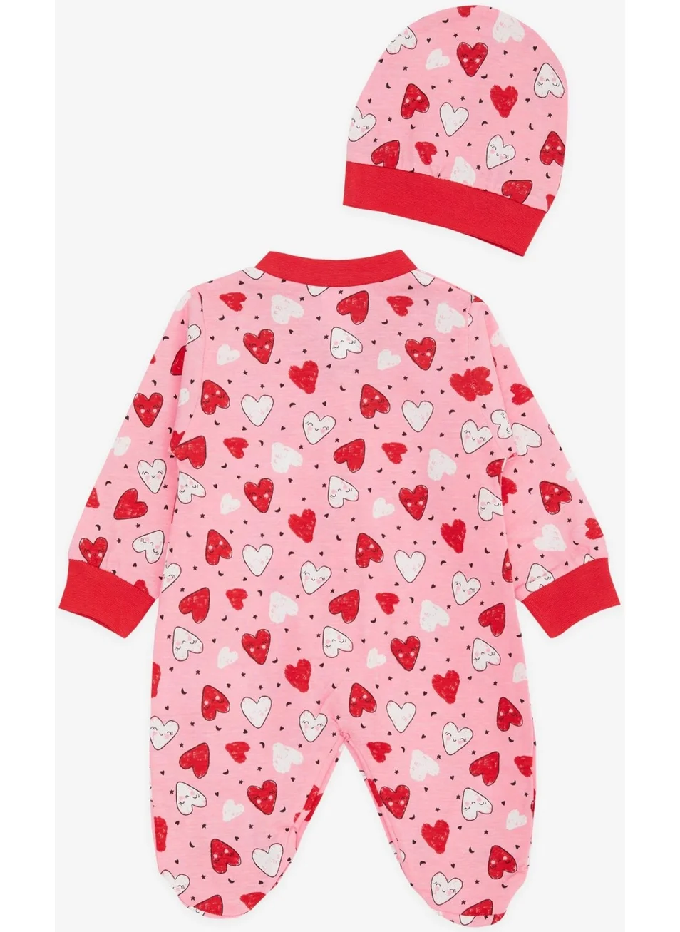 Breeze Baby Girl Booties Jumpsuit Colorful Smiley Face Patterned 0-3 Months-6 Months, Pink