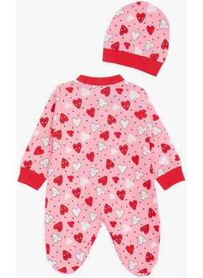 Breeze Baby Girl Booties Jumpsuit Colorful Smiley Face Patterned 0-3 Months-6 Months, Pink  - Image 2