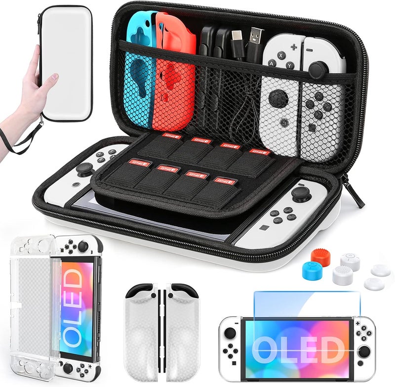 HEYSTOP Nintendo Switch OLED Case Protective Hard Portable Travel Carry Case with Screen Protector Thumb Grips Caps for Nintendo Switch OLED Model Console and Accessories - Image 1