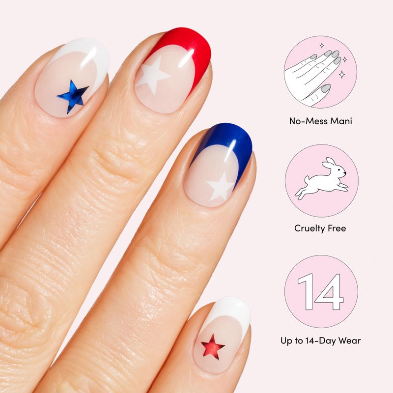 Dashing Diva Patriotic Gloss Nail Strips - All American - UV Free, Chip Resistant, Long Lasting Gel Nail Stickers - 3-Piece Manicure Set - Contains 32 Wraps, 1 Prep Pad, 1 File - Image 5