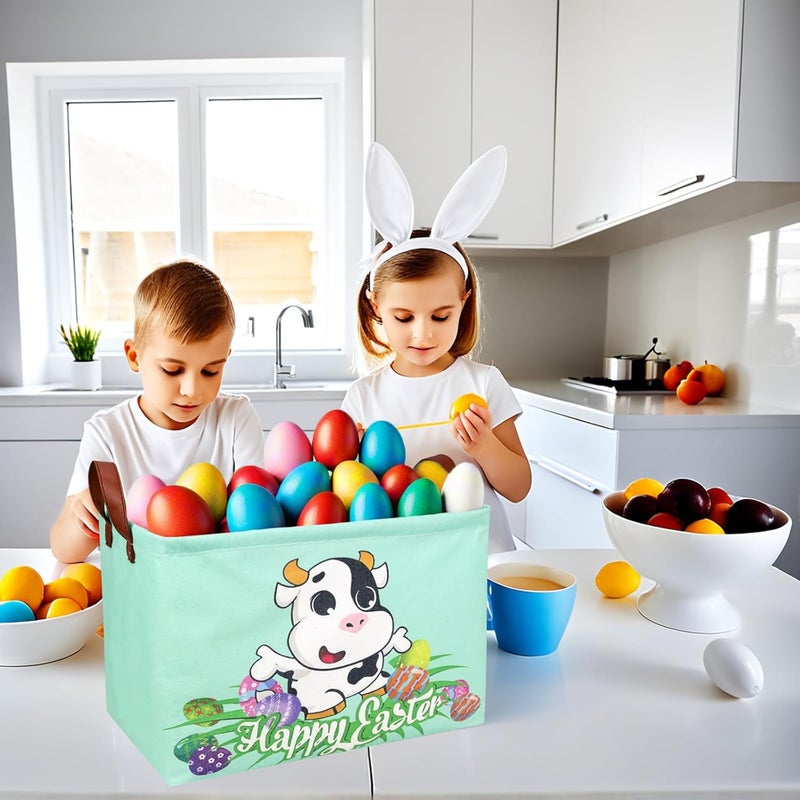 SETAMA Cow Easter Basket for Kid Large Empty Baby Rectangular Cute Easter Gift Storage Basket Bunny Eggs Décor (Cow) - Image 2