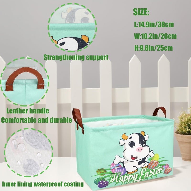 SETAMA Cow Easter Basket for Kid Large Empty Baby Rectangular Cute Easter Gift Storage Basket Bunny Eggs Décor (Cow) - Image 4