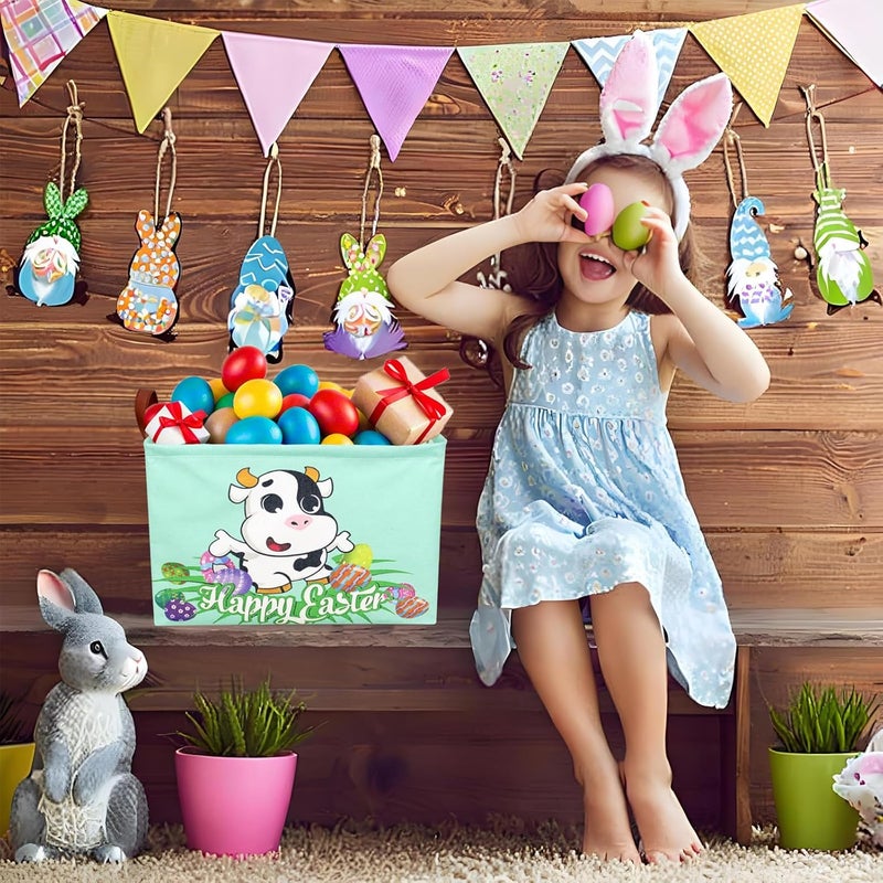 SETAMA Cow Easter Basket for Kid Large Empty Baby Rectangular Cute Easter Gift Storage Basket Bunny Eggs Décor (Cow) - Image 3