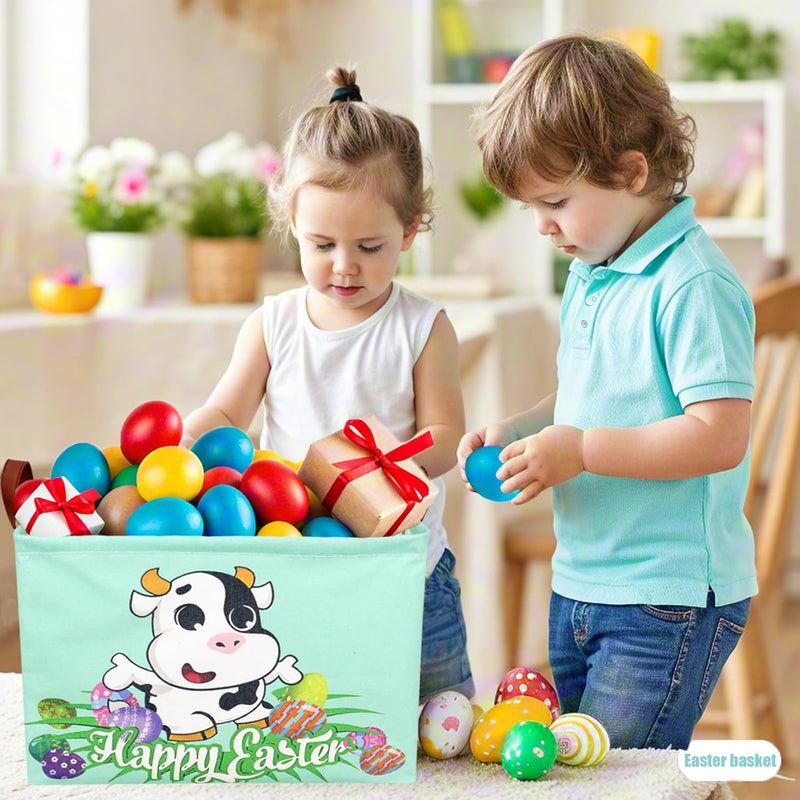 SETAMA Cow Easter Basket for Kid Large Empty Baby Rectangular Cute Easter Gift Storage Basket Bunny Eggs Décor (Cow) - Image 5