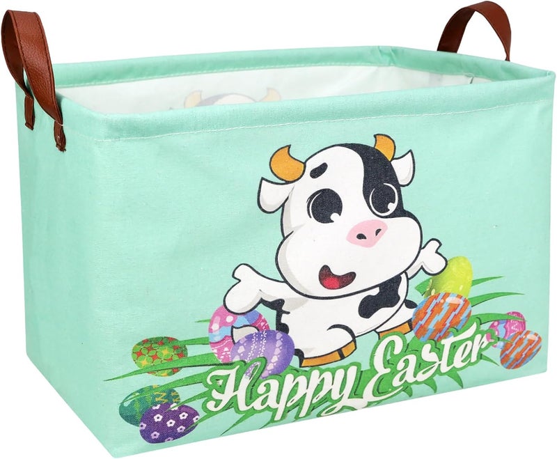 SETAMA Cow Easter Basket for Kid Large Empty Baby Rectangular Cute Easter Gift Storage Basket Bunny Eggs Décor (Cow) - Image 1