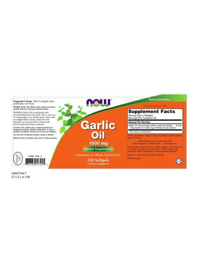 Now Foods Garlic Oil Herbal Supplement 1500mg - 250 Softgels - Image 2
