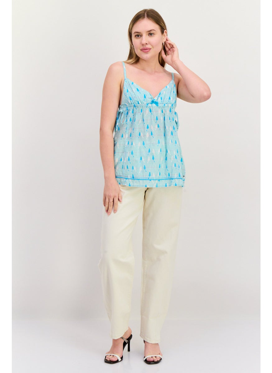 Hilfiger Denim - Women Sweetheart Neck Sleeveless Allover Print Tank Top, Blue Combo - Image 1