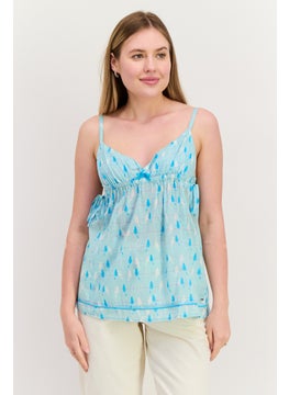 Women Sweetheart Neck Sleeveless Allover Print Tank Top, Blue Combo