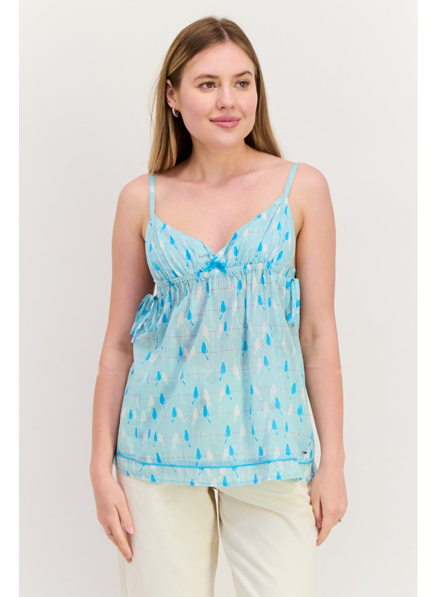 Hilfiger Denim - Women Sweetheart Neck Sleeveless Allover Print Tank Top, Blue Combo - Image 1