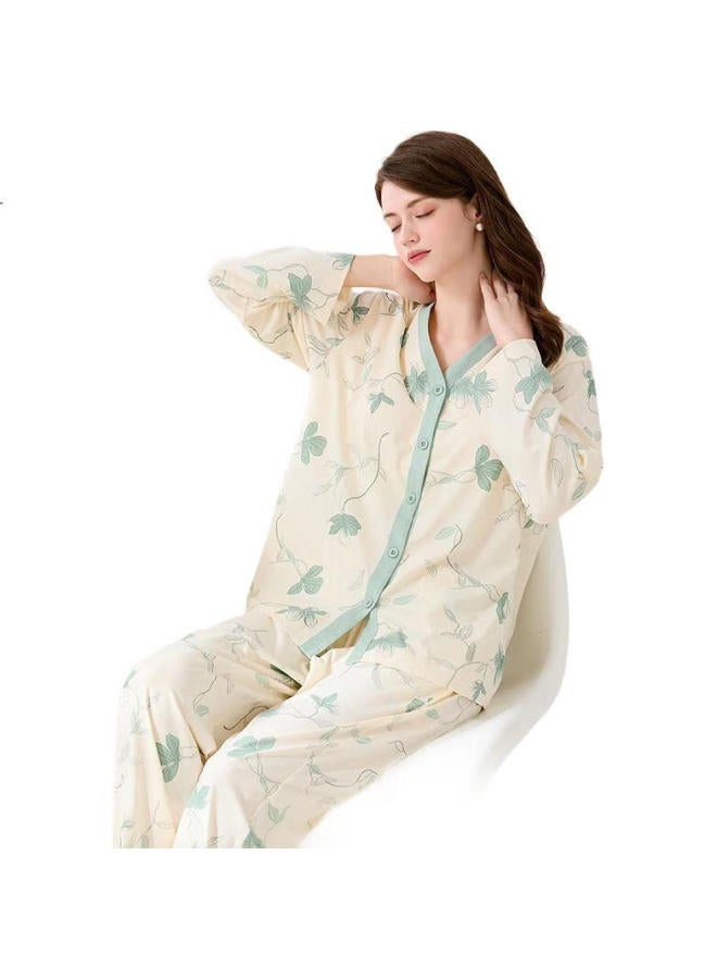 Fenton Fenteng Women'S Cotton Pajamas With Chest Pad Xinjiang Cotton Spring V-Neck Cardigan Long Sleeve Set - Image 3