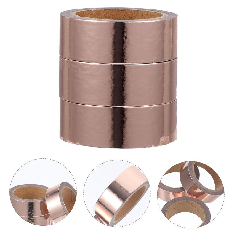 شريط واشي وردي ذهبي 3 لفات ورق فويل زخرفي DIY سكرابوك شريط لاصق للحرف علبة كبيرة - Image 5