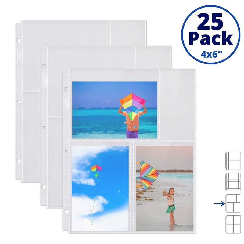 Dunwell Photo Album Refill Pages - (4x6 Mixed Format  25 Pack) for 150 Photos  3-Ring Binder Photo Pockets  Each Photo Page Holds Six 4 x 6 Pictures  Postcard Sleeves  Archival Photo Sleeves 4x6 - Image 2