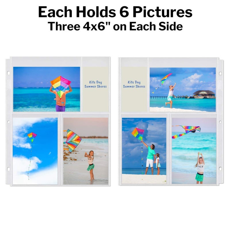 Dunwell Photo Album Refill Pages - (4x6 Mixed Format  25 Pack) for 150 Photos  3-Ring Binder Photo Pockets  Each Photo Page Holds Six 4 x 6 Pictures  Postcard Sleeves  Archival Photo Sleeves 4x6 - Image 3