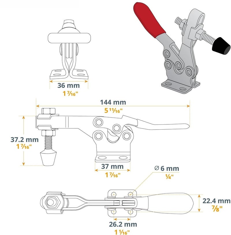 Xfopz 5pack Toggle Clamp, 200 lbs Holding Capacity, 201B Quick Release Horizontal Clamps w/Antislip Rubber Pressure Tip for Woodworking Jigs and Fixtures, Welding, Drill Press, Crosscut Sled - Image 2