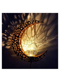 GGEROU Ramadan Moon Crackle Glass Ball Wind Chimes Solar Moon Night Light Casting Shadows Garden Decor Retro Copper Large Wind Bells  - Image 2