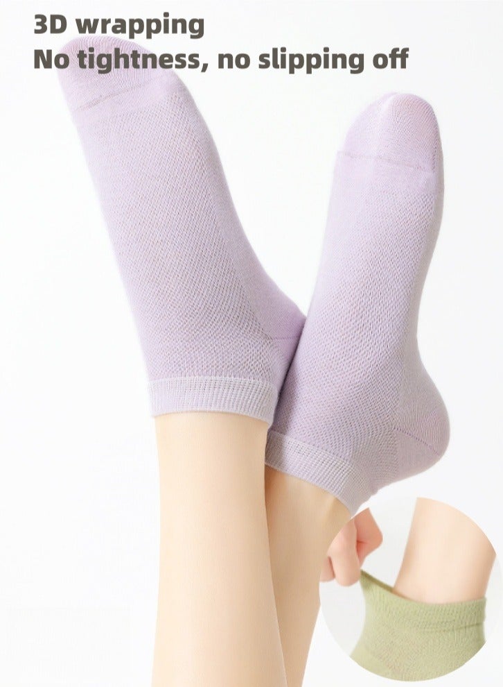 Lullaxx Women's 100% Cotton Mid-Calf Socks(6 Pairs),Breathable, Sweat-Wicking (UAE/KSA, Numeric, 35, 40, Regular, Regular, 6, White, light yellow, light gray, light pink, light purple, mint green) - Image 4