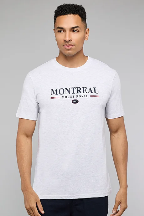 أر أند بي Typography Print T-Shirt with Crew Neck and Short Sleeves