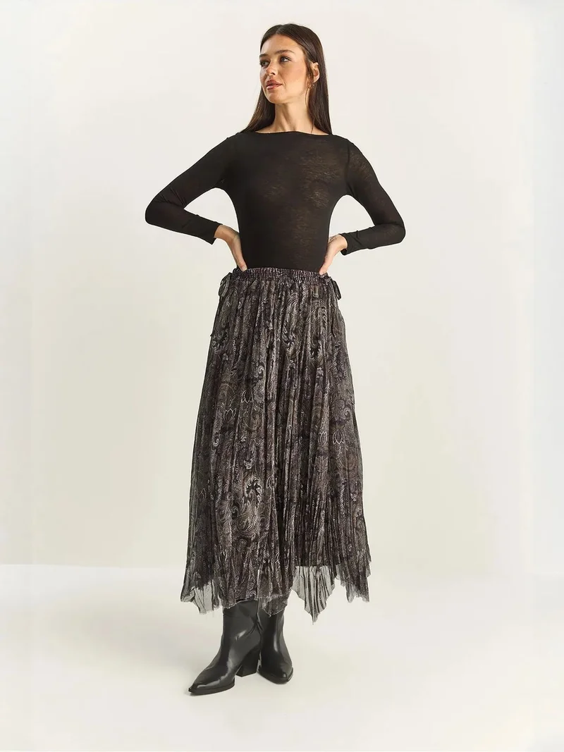 Bianco Lucci LUCCI High Waist Long Ethnic Print Skirt