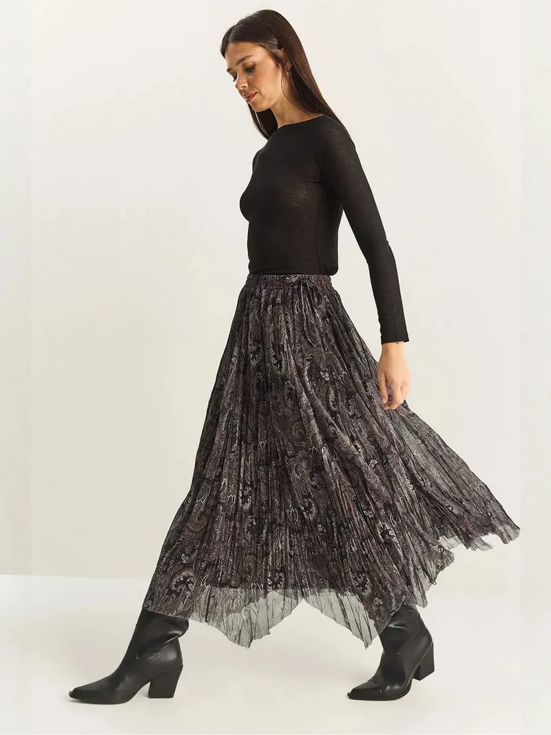 Bianco Lucci LUCCI High Waist Long Ethnic Print Skirt