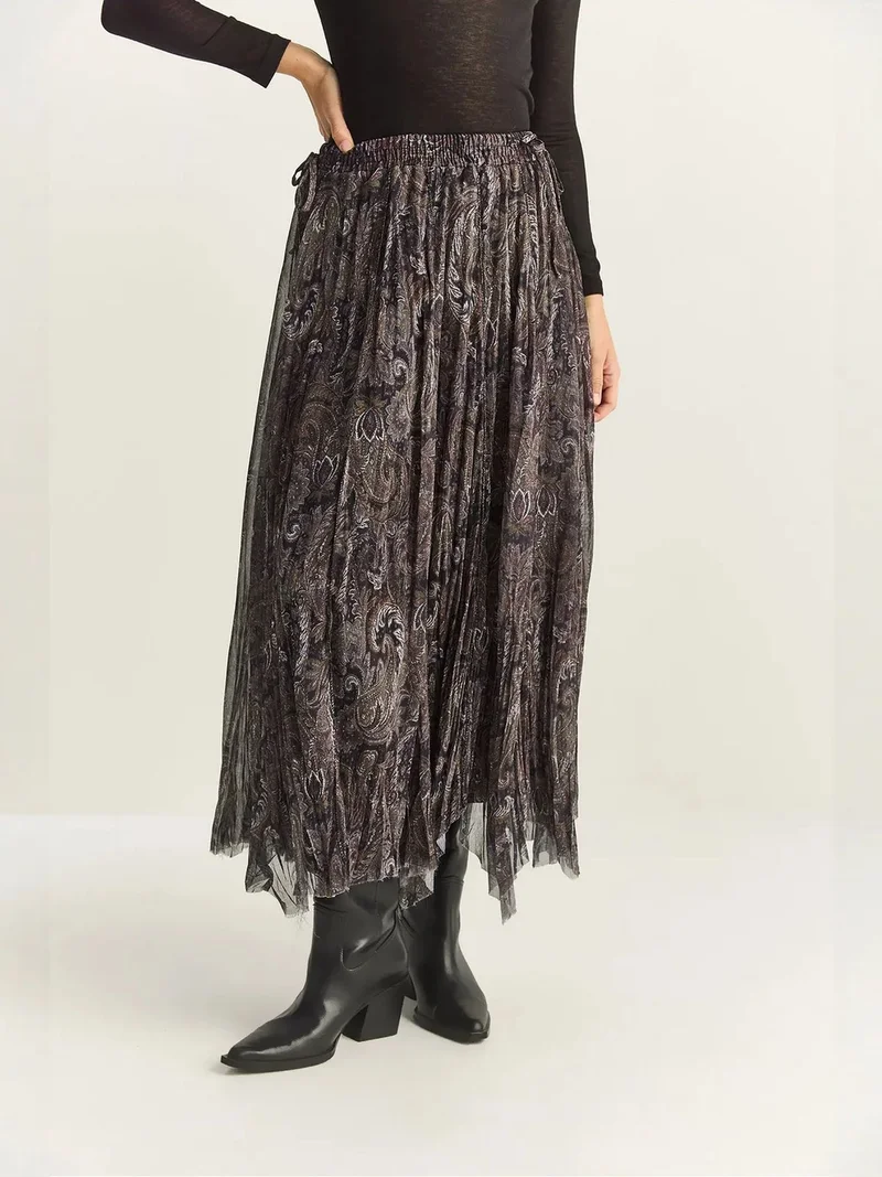 Bianco Lucci LUCCI High Waist Long Ethnic Print Skirt