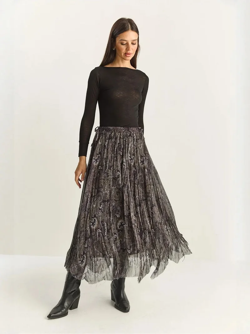 بيانكو لوتشي LUCCI High Waist Long Ethnic Print Skirt