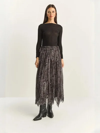 Bianco Lucci LUCCI High Waist Long Ethnic Print Skirt