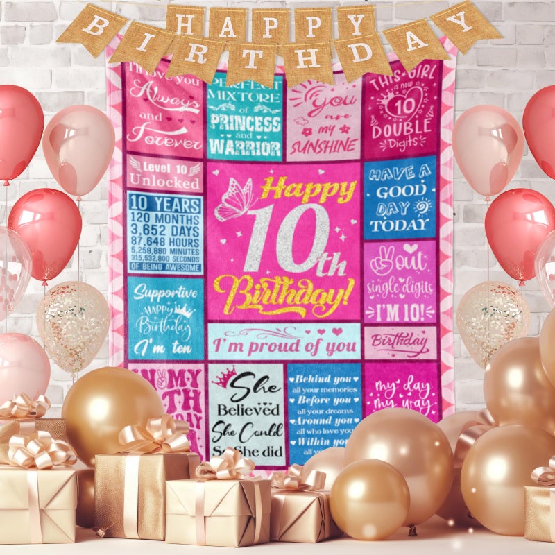 Lavua 10 Year Old Girl Birthday Gifts - Gifts for 10 Years Old Girl - 10th Birthday Gift for Girls - Double Digits Birthdays Decorations for Daughter Niece Granddaughter - 10-Year-Old Blanket 50"X60" - Image 3