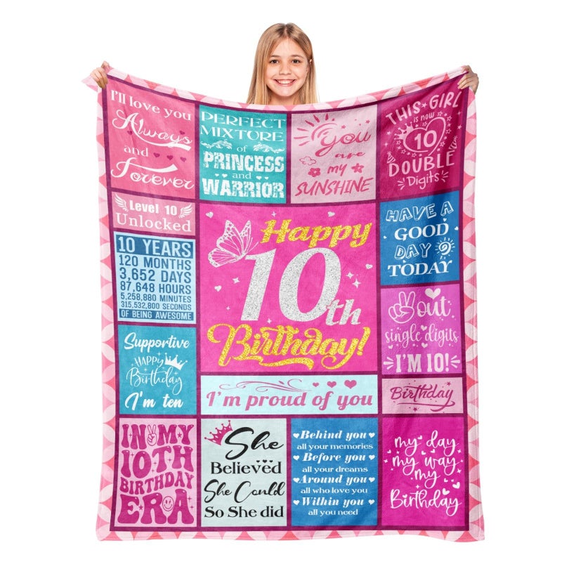 Lavua 10 Year Old Girl Birthday Gifts - Gifts for 10 Years Old Girl - 10th Birthday Gift for Girls - Double Digits Birthdays Decorations for Daughter Niece Granddaughter - 10-Year-Old Blanket 50"X60" - Image 1