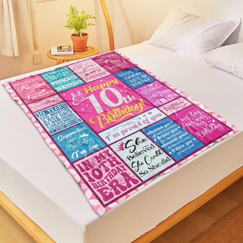 Lavua 10 Year Old Girl Birthday Gifts - Gifts for 10 Years Old Girl - 10th Birthday Gift for Girls - Double Digits Birthdays Decorations for Daughter Niece Granddaughter - 10-Year-Old Blanket 50"X60" - Image 5