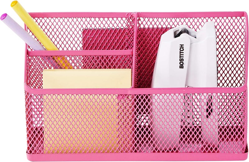 LockerMate Magnetic Pencil Holder Locker Organizer with 3 Mesh Storage Compartments Pink - Image 4