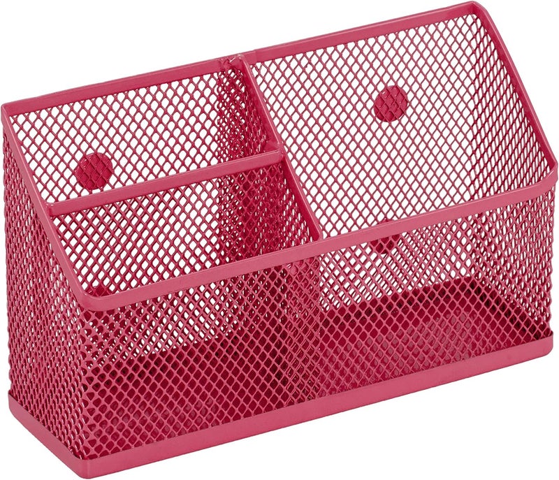 LockerMate Magnetic Pencil Holder Locker Organizer with 3 Mesh Storage Compartments Pink - Image 3