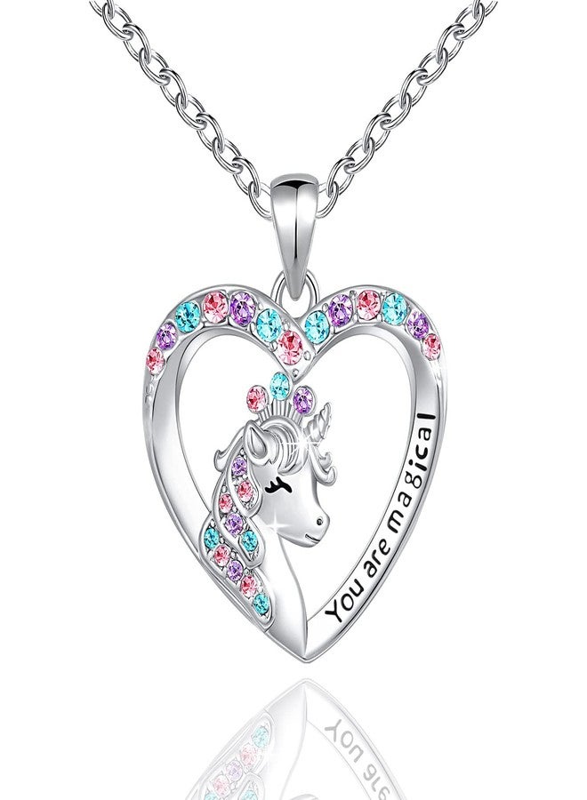 Luckilemon You are Magical Unicorn Necklace for Girls Crystal love heart Pendant Necklaces Jewelry Gifts for Girls Daughter Granddaughter Niece Birthday christmas - Image 1
