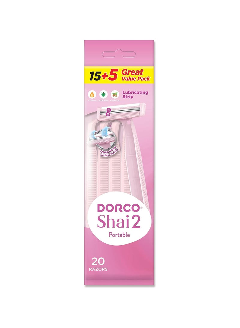 DORCO Shai2 Women Disposable Razor 15 Plus 5 - Image 1