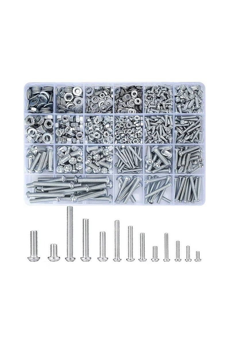 مجموعة متنوعة من البراغي والصواميل، مكونة من 1080 قطعة، براغي وصواميل ومسامير آلية مترية وغسالات مسطحة، ومجموعات براغي وصواميل سداسية الرأس مشقوقة من فيليبس M3/M4/M5/M6 - Image 1