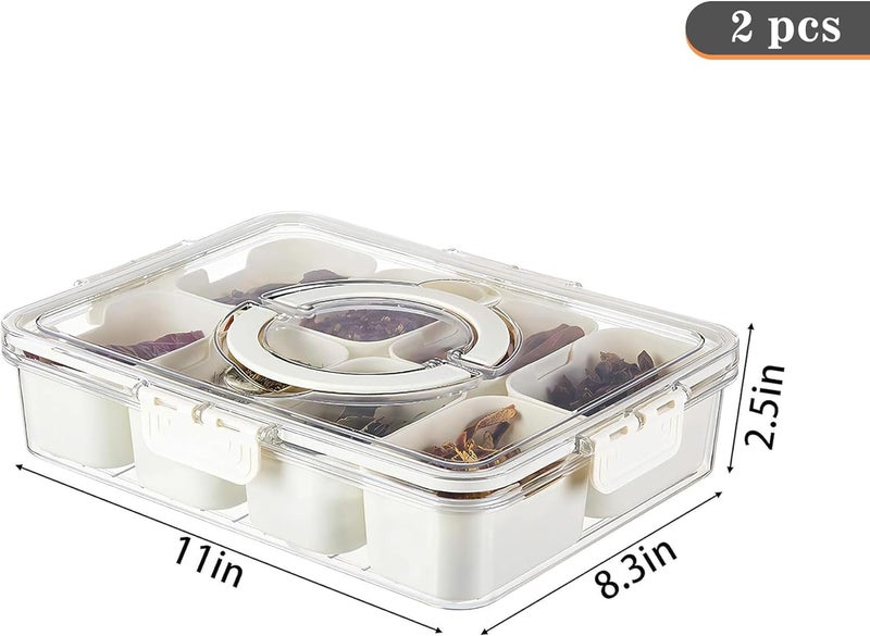 Eanpet 2Pack Divided Veggie Tray with Lid and Handle 8 Compartment Serving Tray with Dividers Portable Travel Snack Containers Stackable Snackle Box Charcuterie Container for Fruit,Vegetable,Salad - Image 2