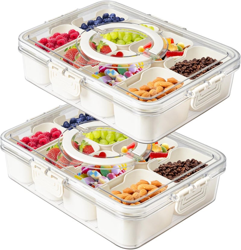 Eanpet 2Pack Divided Veggie Tray with Lid and Handle 8 Compartment Serving Tray with Dividers Portable Travel Snack Containers Stackable Snackle Box Charcuterie Container for Fruit,Vegetable,Salad - Image 1