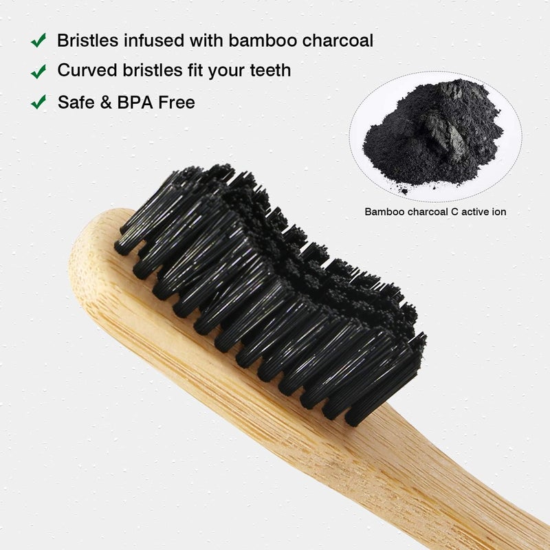 Virgin Forest Bamboo Toothbrush 6pk, Charcoal Bristles, BPA-Free, Eco Biodegradable - Image 3