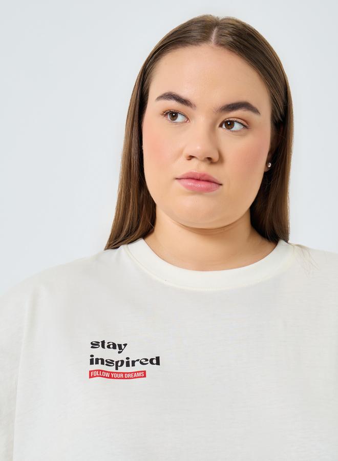 Styli Plus Size Cream Slogan Print T-Shirt - Image 3