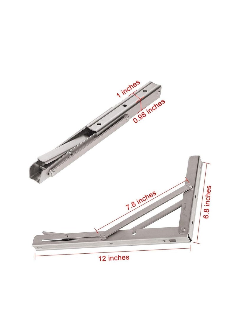 Dubkart 12”,Heavy Duty Stainless Steel Collapsible Shelf Bracket for Table Work Bench  - Image 2