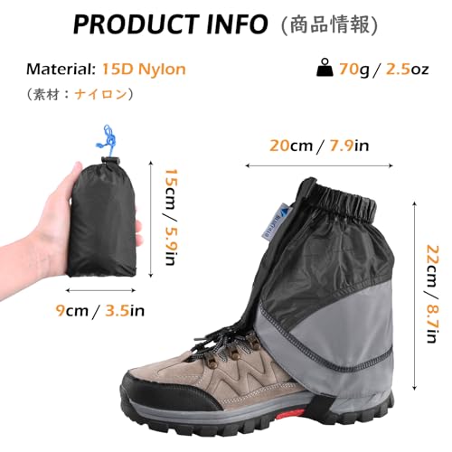 TRIWONDER Gaiters Low Gators Lightweight Waterproof Ankle Gaiters For Hiking Walking Backpacking (Black & Gray) - Image 2