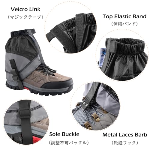 TRIWONDER Gaiters Low Gators Lightweight Waterproof Ankle Gaiters For Hiking Walking Backpacking (Black & Gray) - Image 3