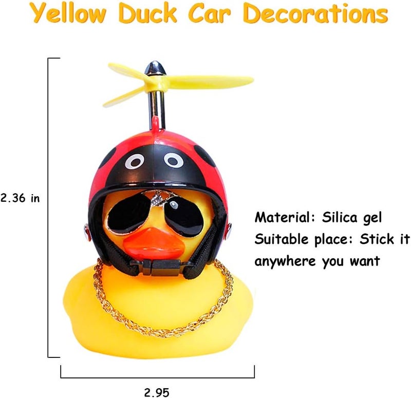 wonuu Rubber Duck Car Ornaments, 2Pcs Yellow Duck Car Dashboard Decorations Squeeze Duck Bicycle Horns with Propeller Helmet - Image 5